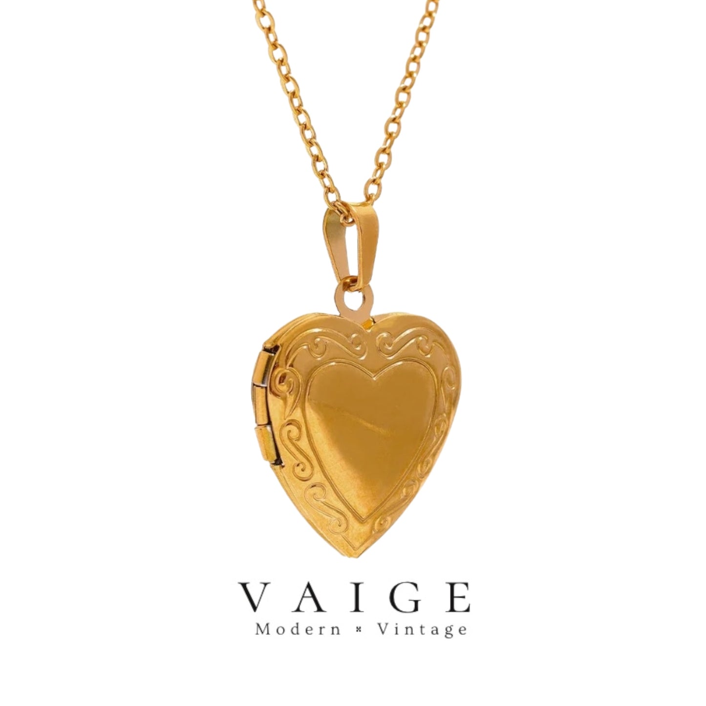 VAIGE Elegant Golden Heart Stainless Steel Locket Necklace