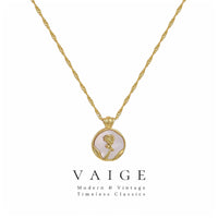 VAIGE Elegant Gold Rose Shell Pendant Necklace in Shimmering Stainless Steel