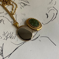 gold emerald green locket  necklace • 18in — Vivian Vintage Collection • only 1 available • View all photos; item is thrifted/vintage and may show flaws: (  )