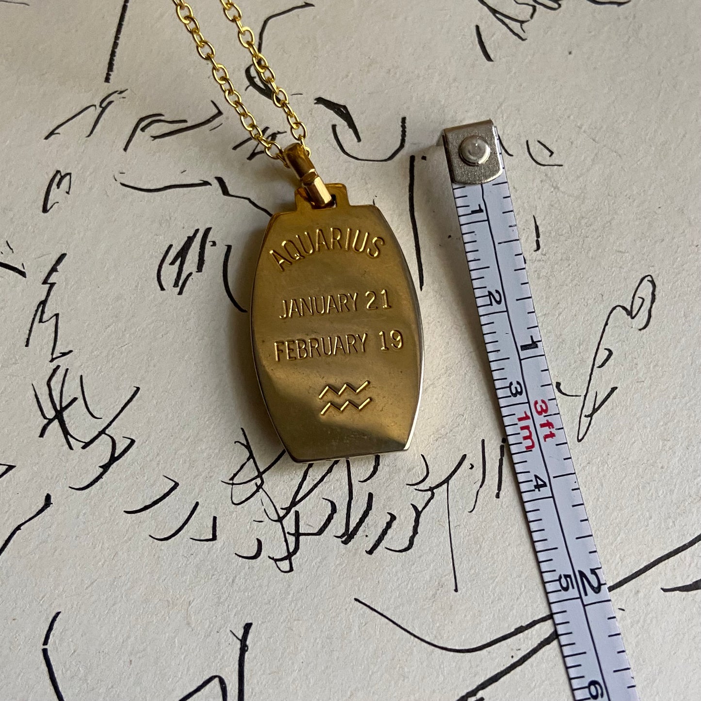 gold Aquarius zodiac pendant shell   necklace • 18in — Vivian Vintage Collection • only 1 available • View all photos; item is thrifted/vintage and may show flaws: (  )