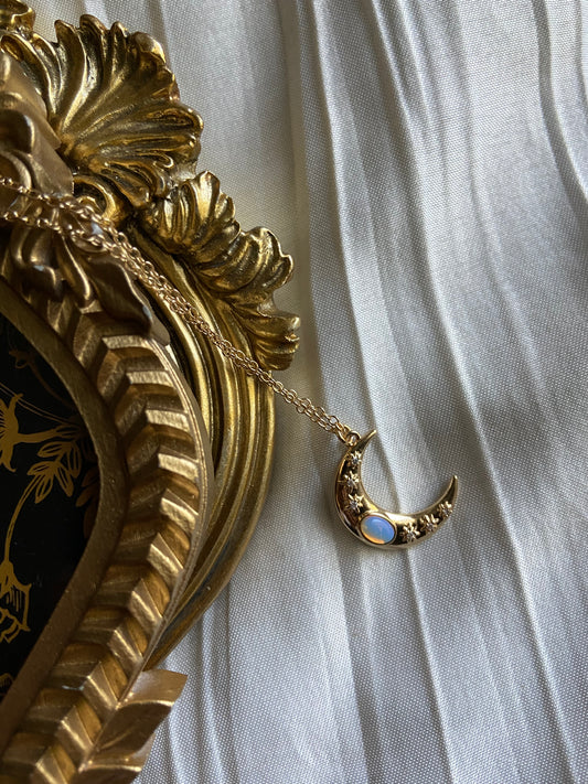 Crescent moon gem necklace