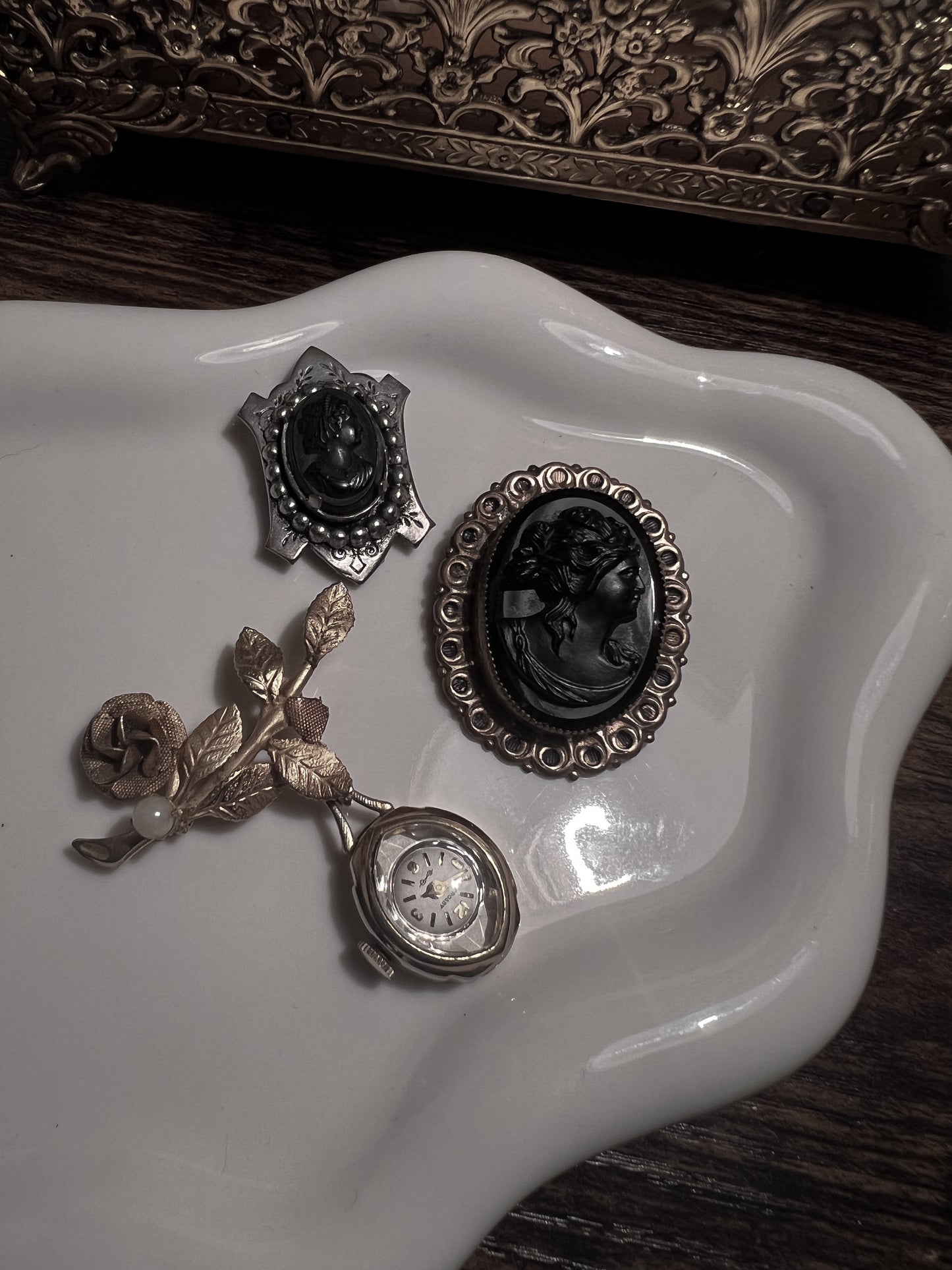Vintage floral Crosby gold watch brooch
