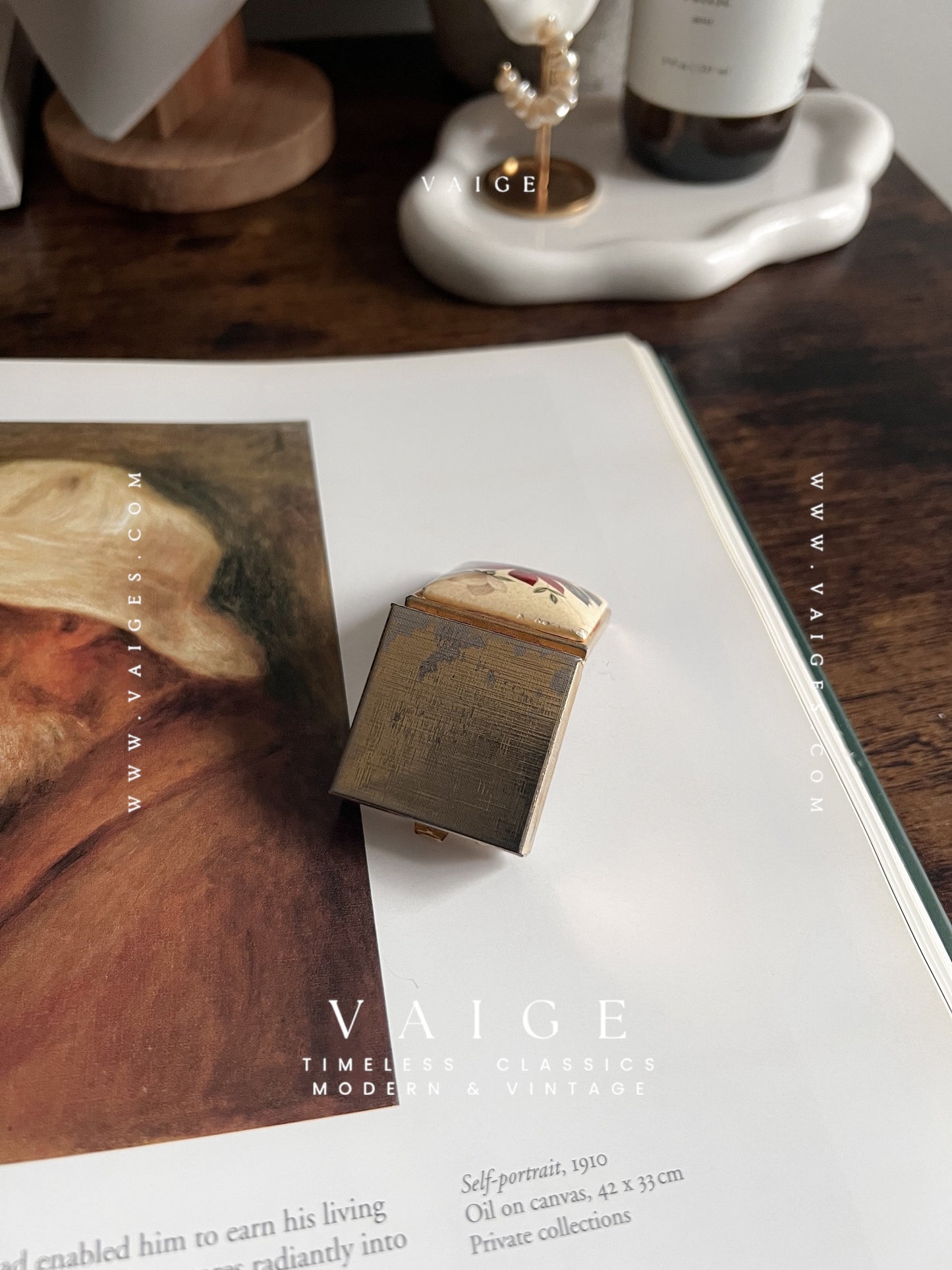 One of One | Vintage mini square flower pill trinket box