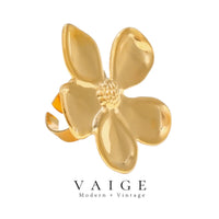 VAIGE Elegant Gold Plated Stainless Steel Floral Statement Ring in Silver and Gold