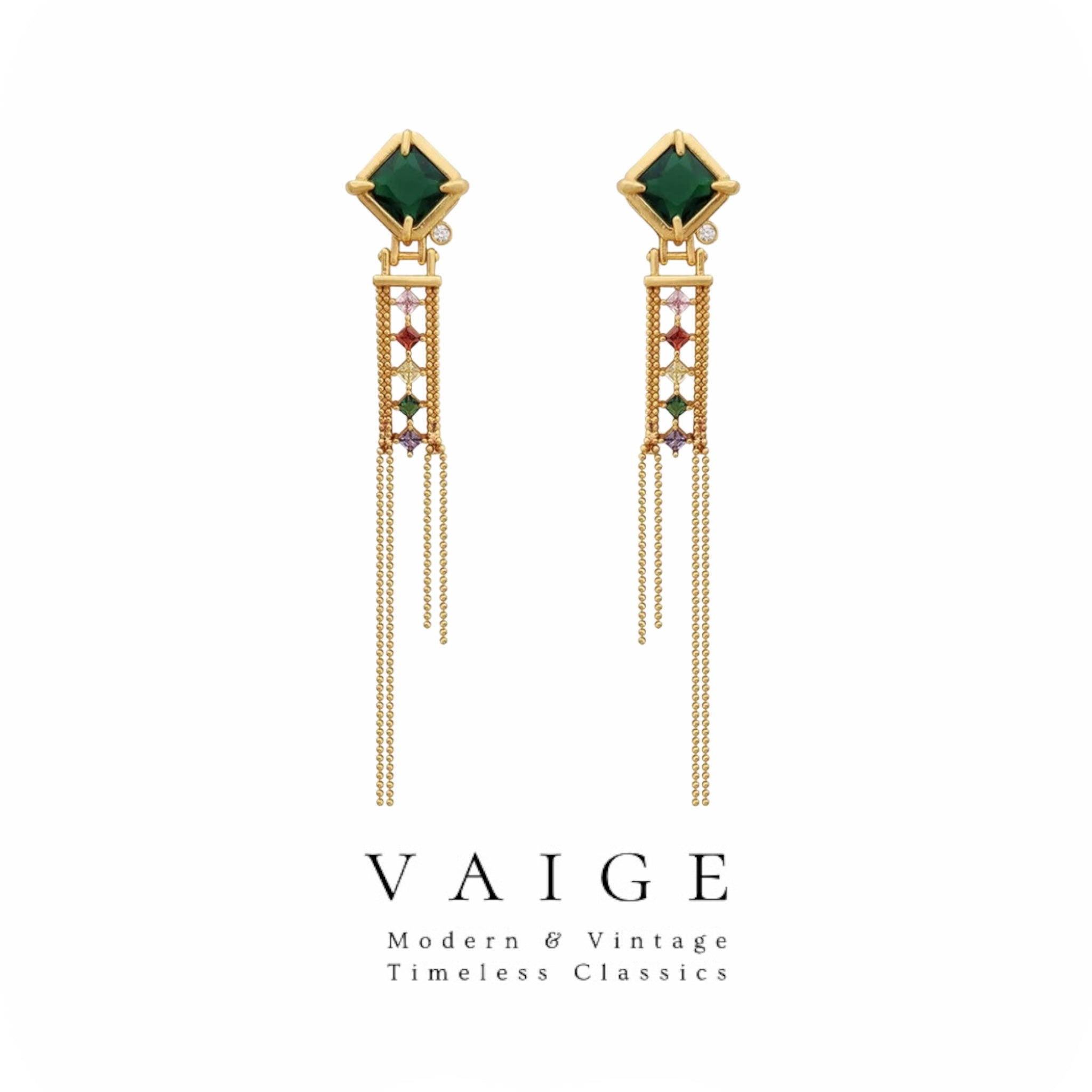925 sterling Vntage Green Color Tassel gold purple  yellow pink red Earrings