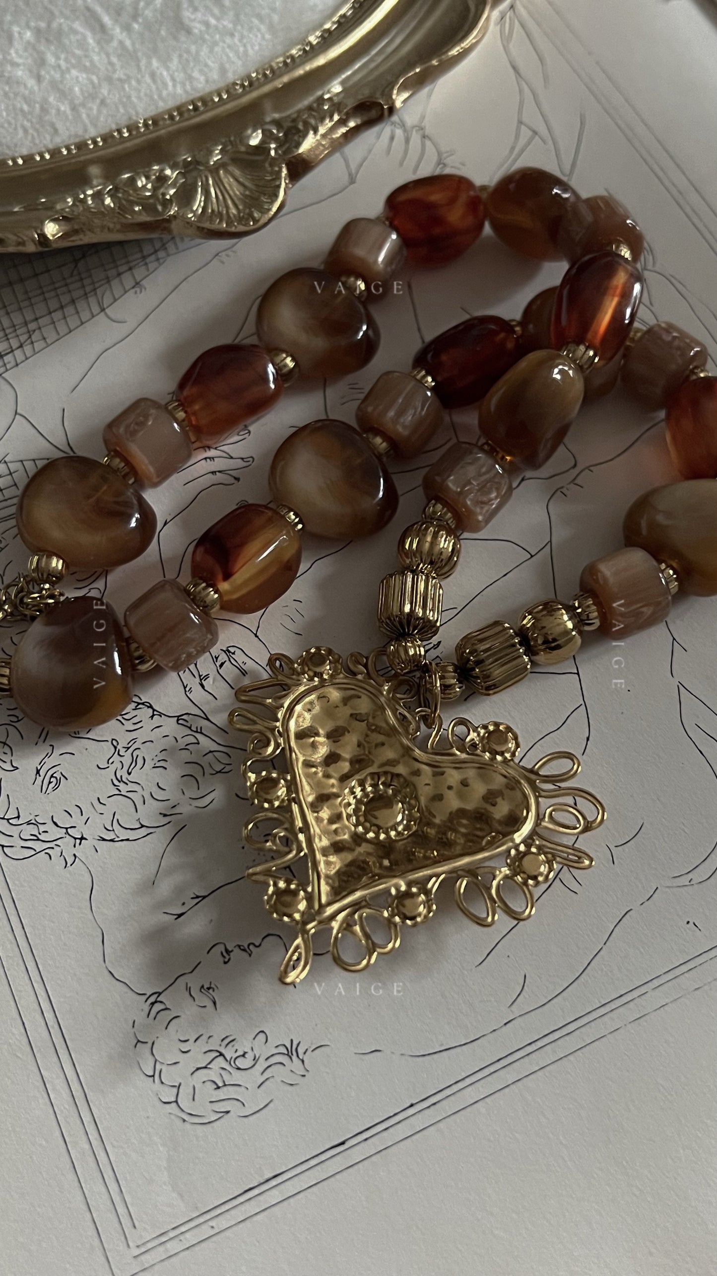 Mira gemstone heart necklace