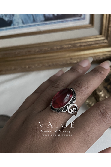 VAIGE Bold Ruby Gem Adjustable Chunky Silver Ring