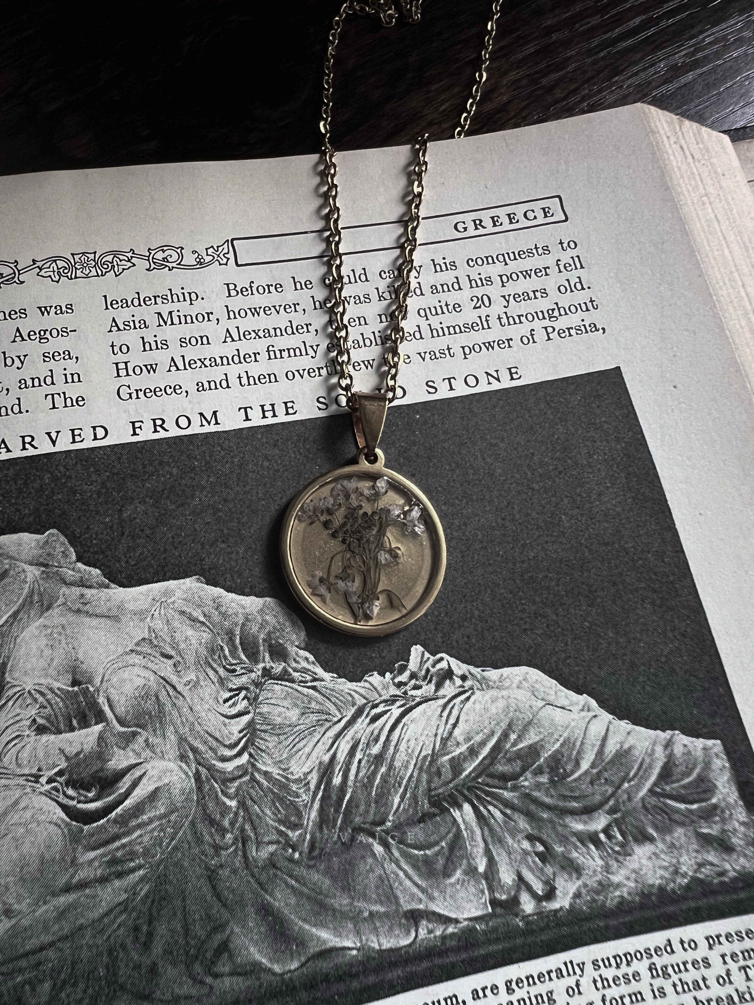 VAIGE  Dried Flower Gold Circle Necklace