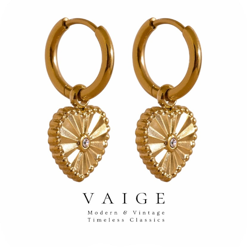 VAIGE Elegant Gold and Silver Heart Shaped Huggie Hoop Earrings in Stainless Steel