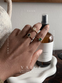 VAIGE Oval Floral Cubic Zirconia Green Black Clear Stone Ring Adjustable