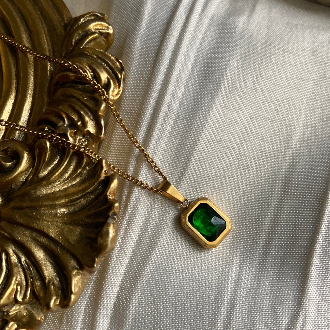 Square Green Zircon Necklace