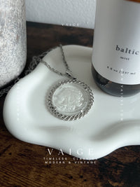VAIGE One Of One | Vintage Circle Coin Silver Zodiac Necklace Taurus Glass Engraved