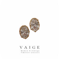 VAIGE Elegant Oval Zircon Earrings in 14K Gold and Silver