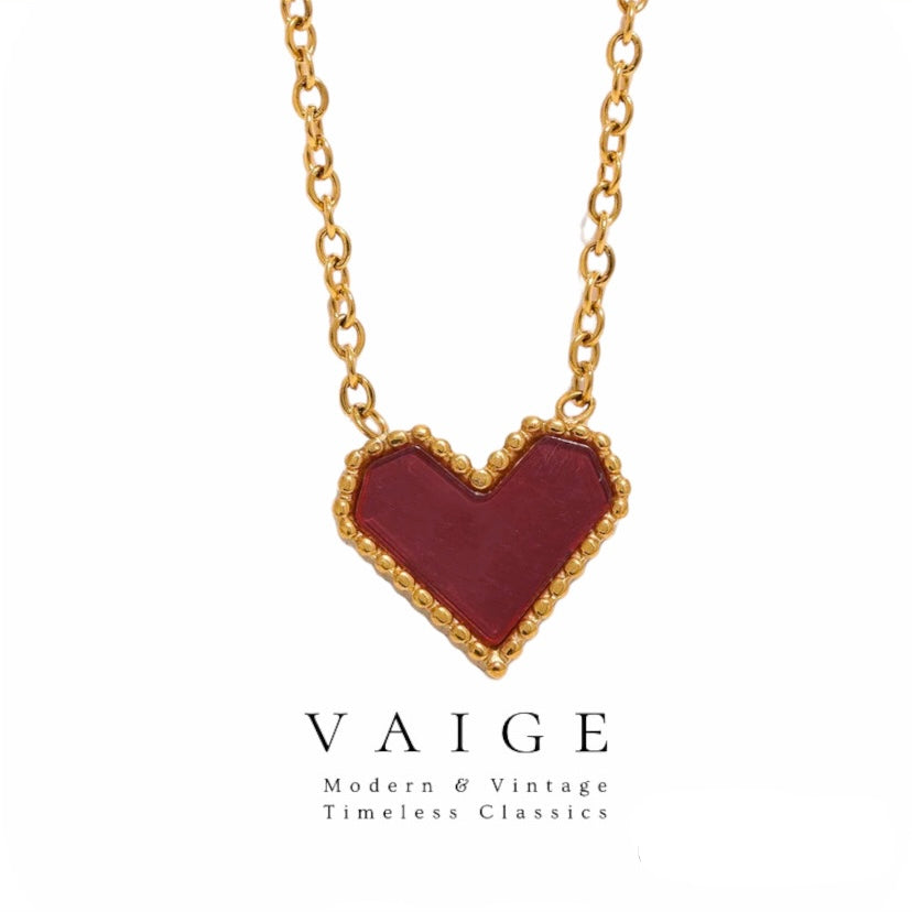 VAIGE Elegant Red Heart Gold-Plated Stainless Steel Necklace