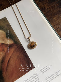 One Of One | vintage tigers eye stone scarab engraved necklace