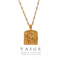 VAIGE Radiant Gold Sun Pendant Necklace in Stainless Steel