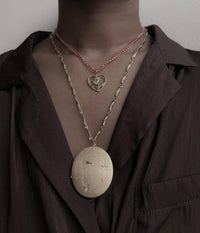 One Of One | vintage large locket glass engraved pink flower