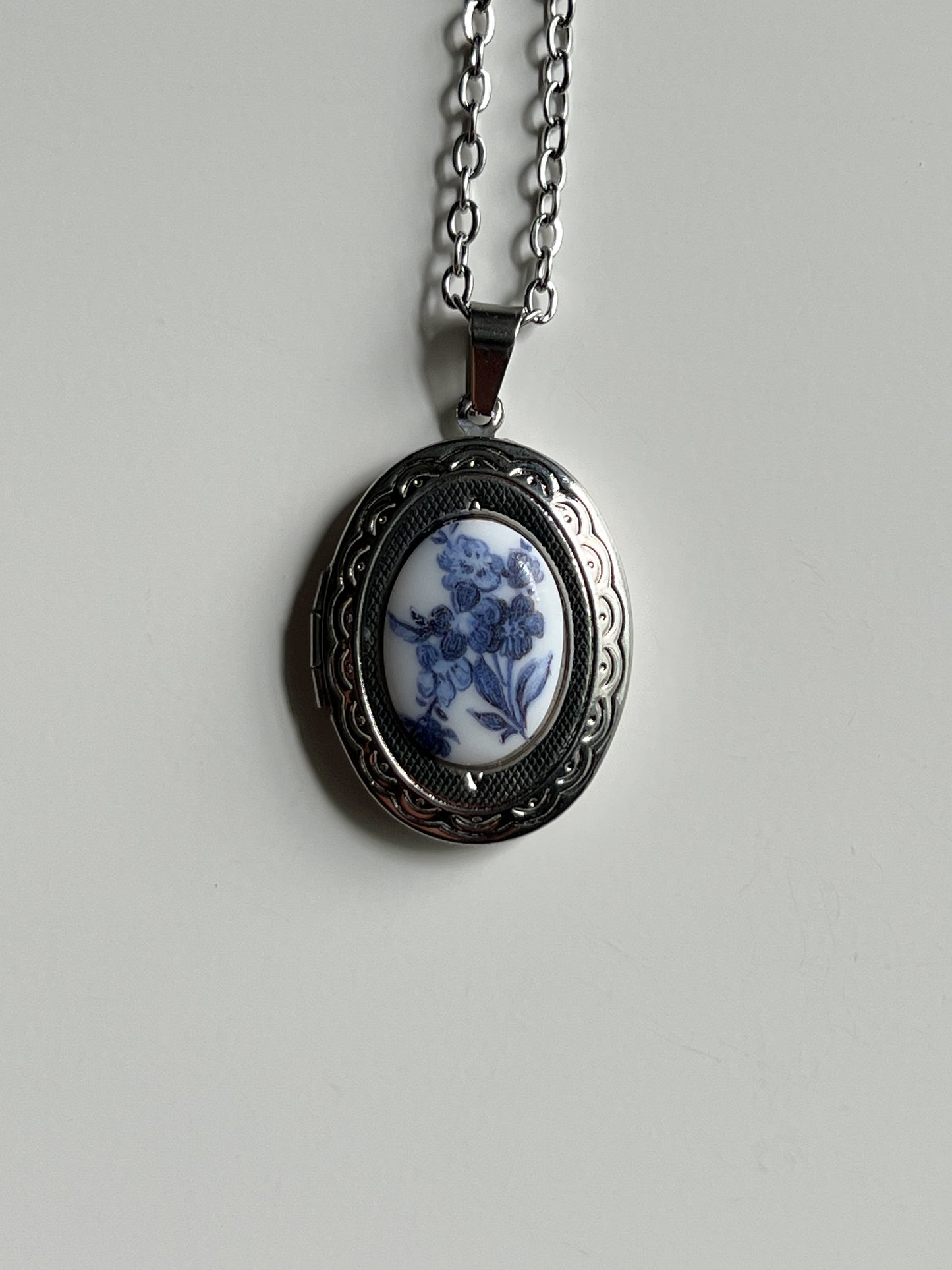 Blue Flowers Locket Necklace