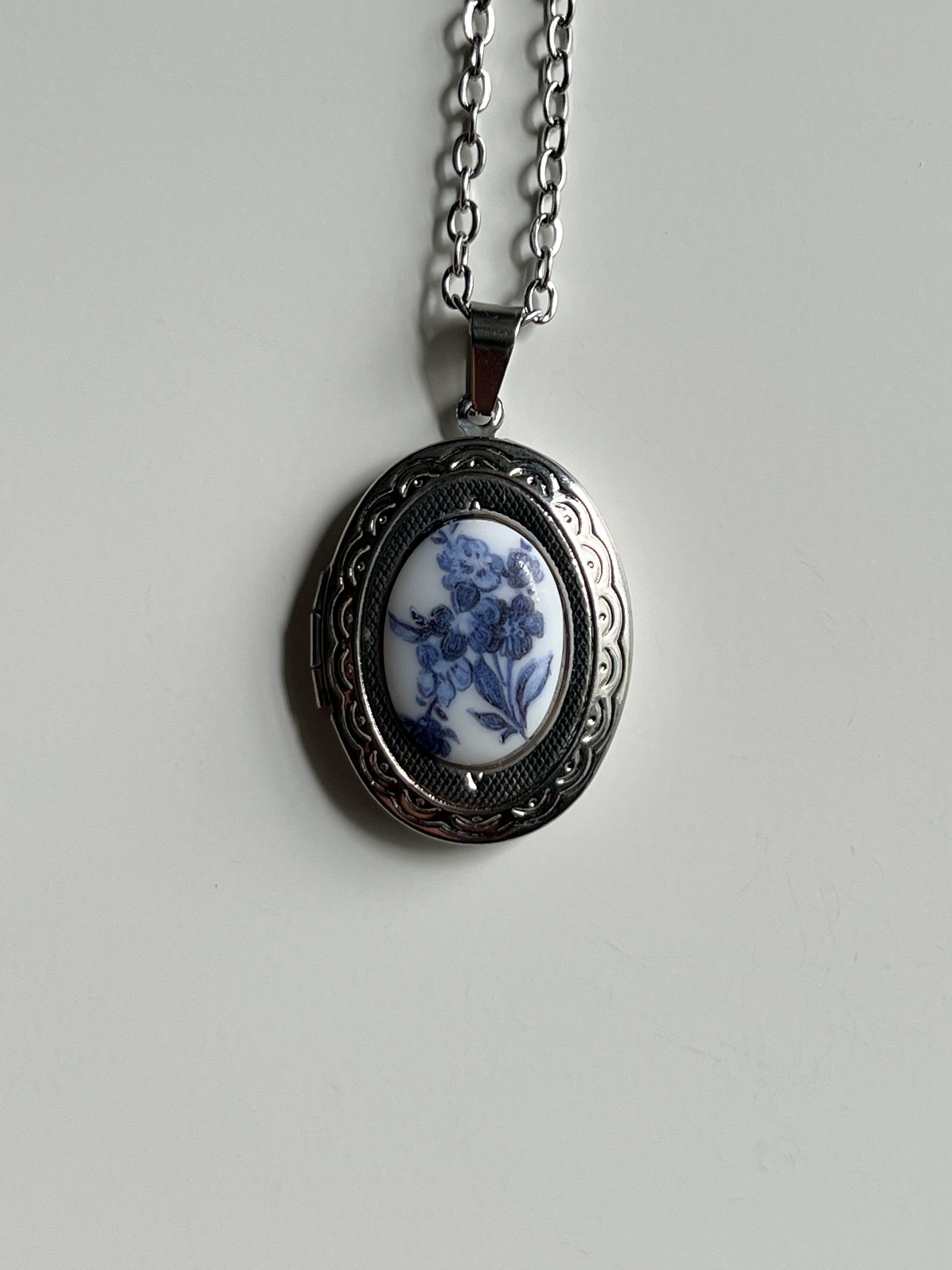 Blue Flowers Locket Necklace