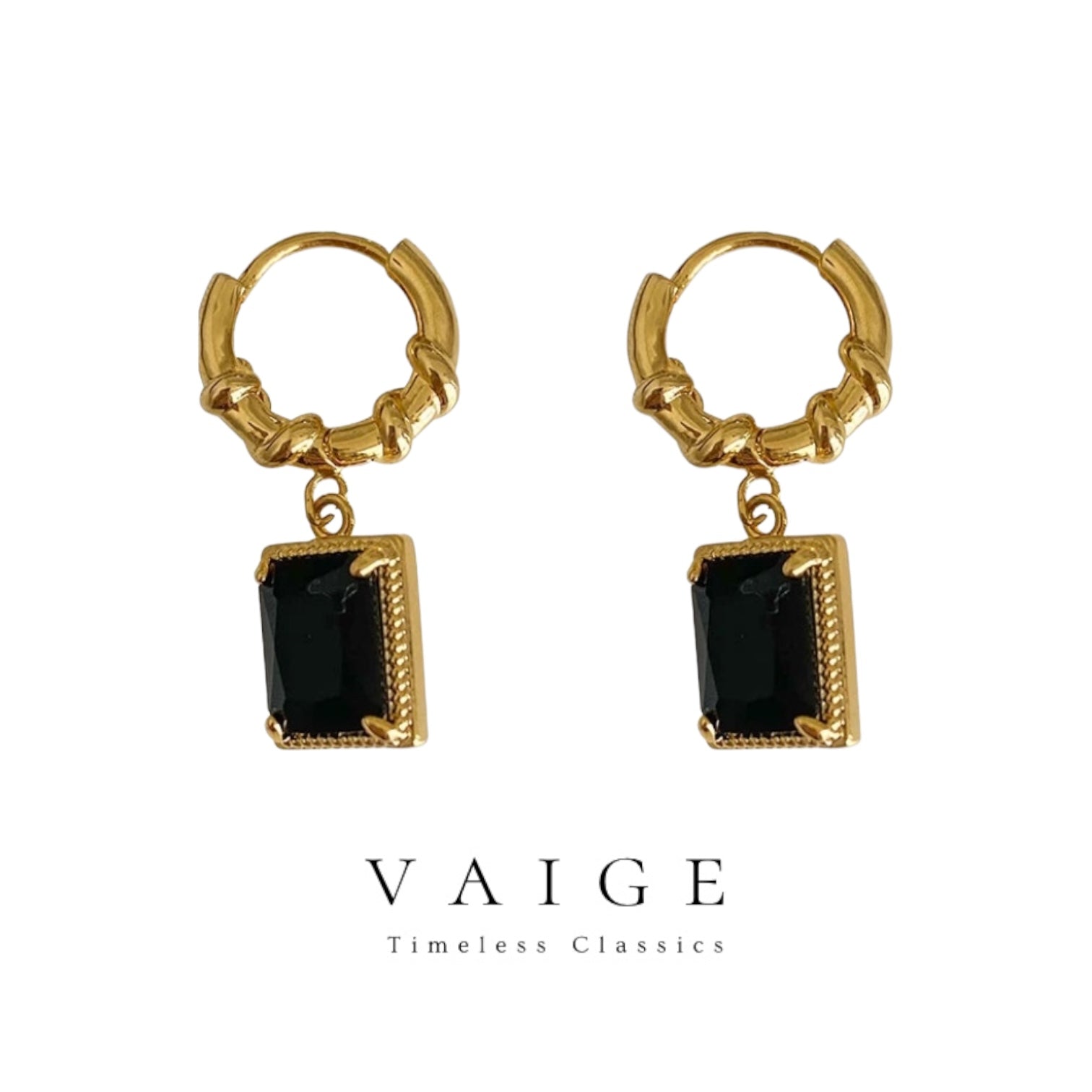 Vntage inspired Black gem stone Zircons Pendant Earring