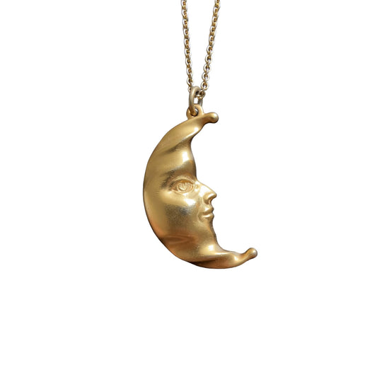 One-of-one | Vintage face carved hollow crescent moon