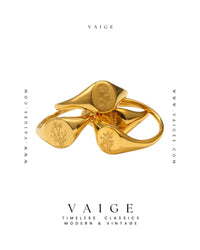 VAIGE Stainless Steel 18K Gold Engraving Wildflower Lavender Sunflower Signet Ring