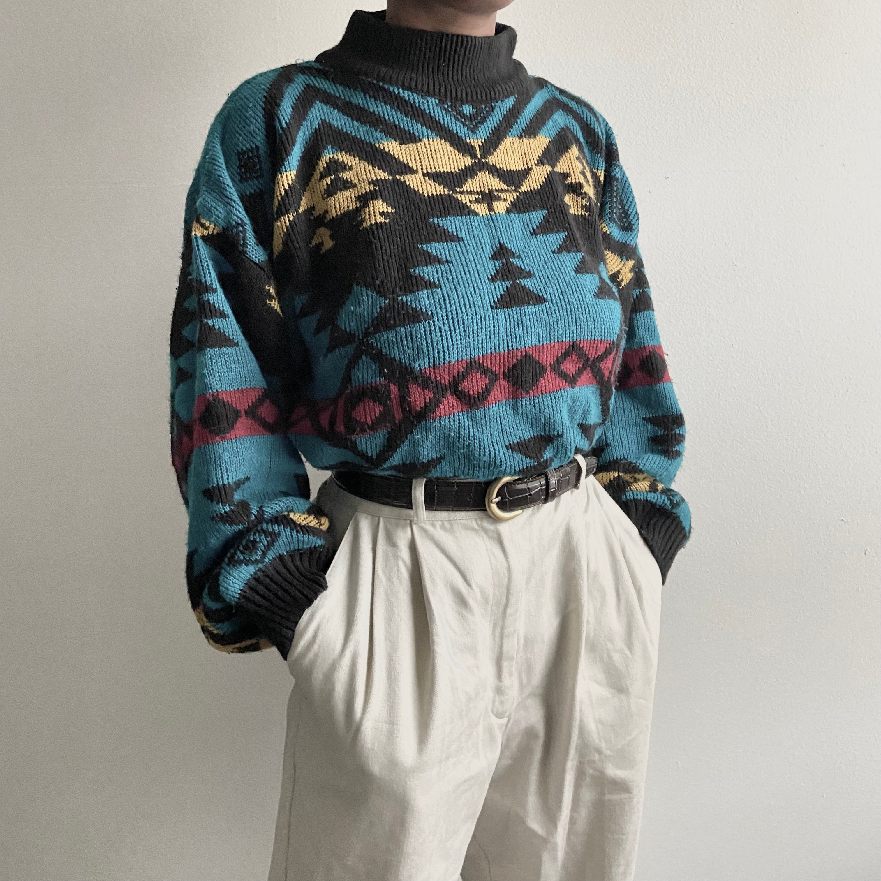 Vintage 90s Blue & Black Aztec Pattern Sweater [ Only One Available ]