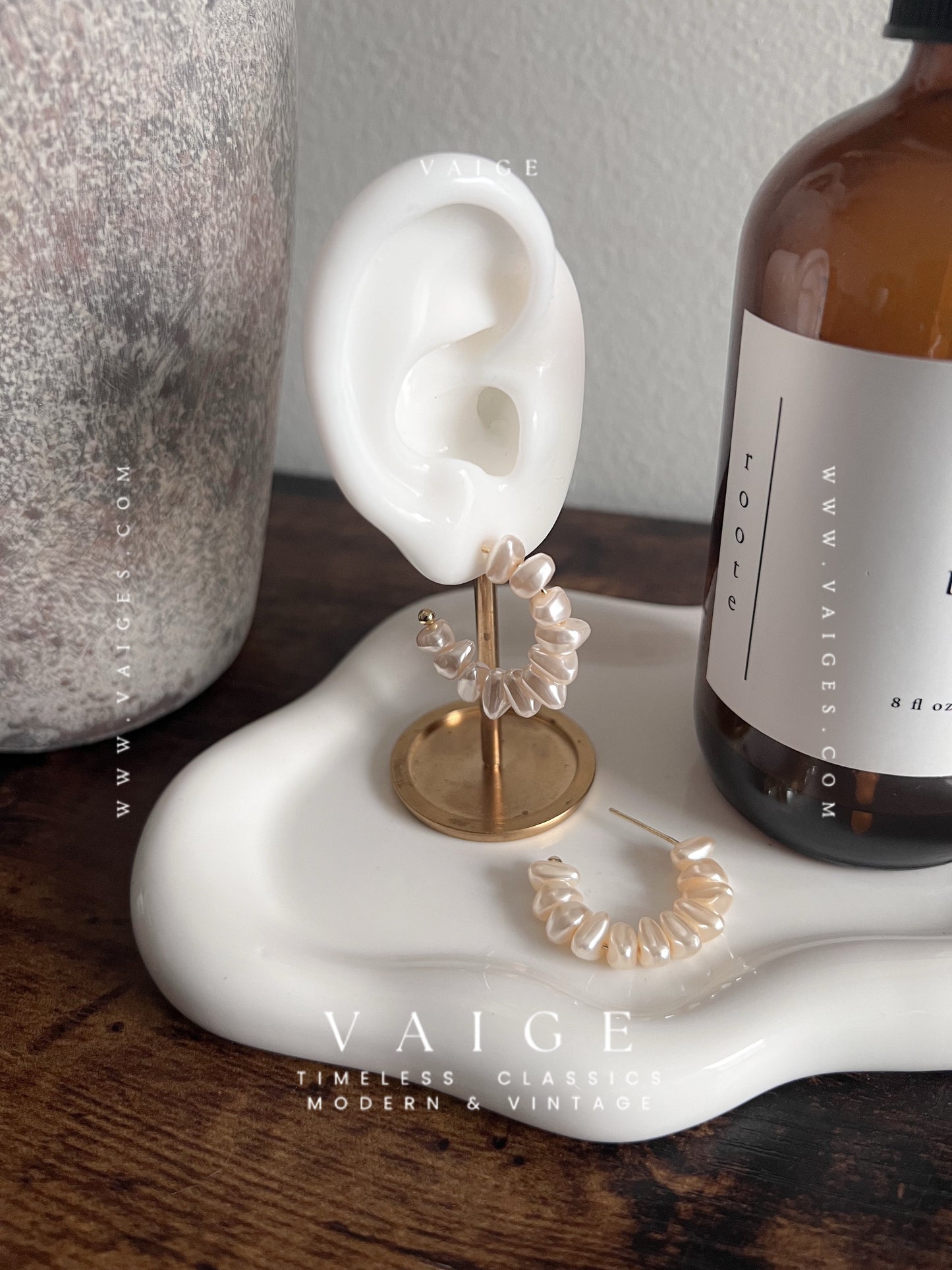 VAIGE  Baroque Pearl C Shaped  Open Hoop Earrings