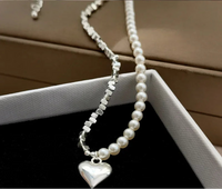 VAIGE Elegant Silver Asymmetrical Pearl Heart Necklace