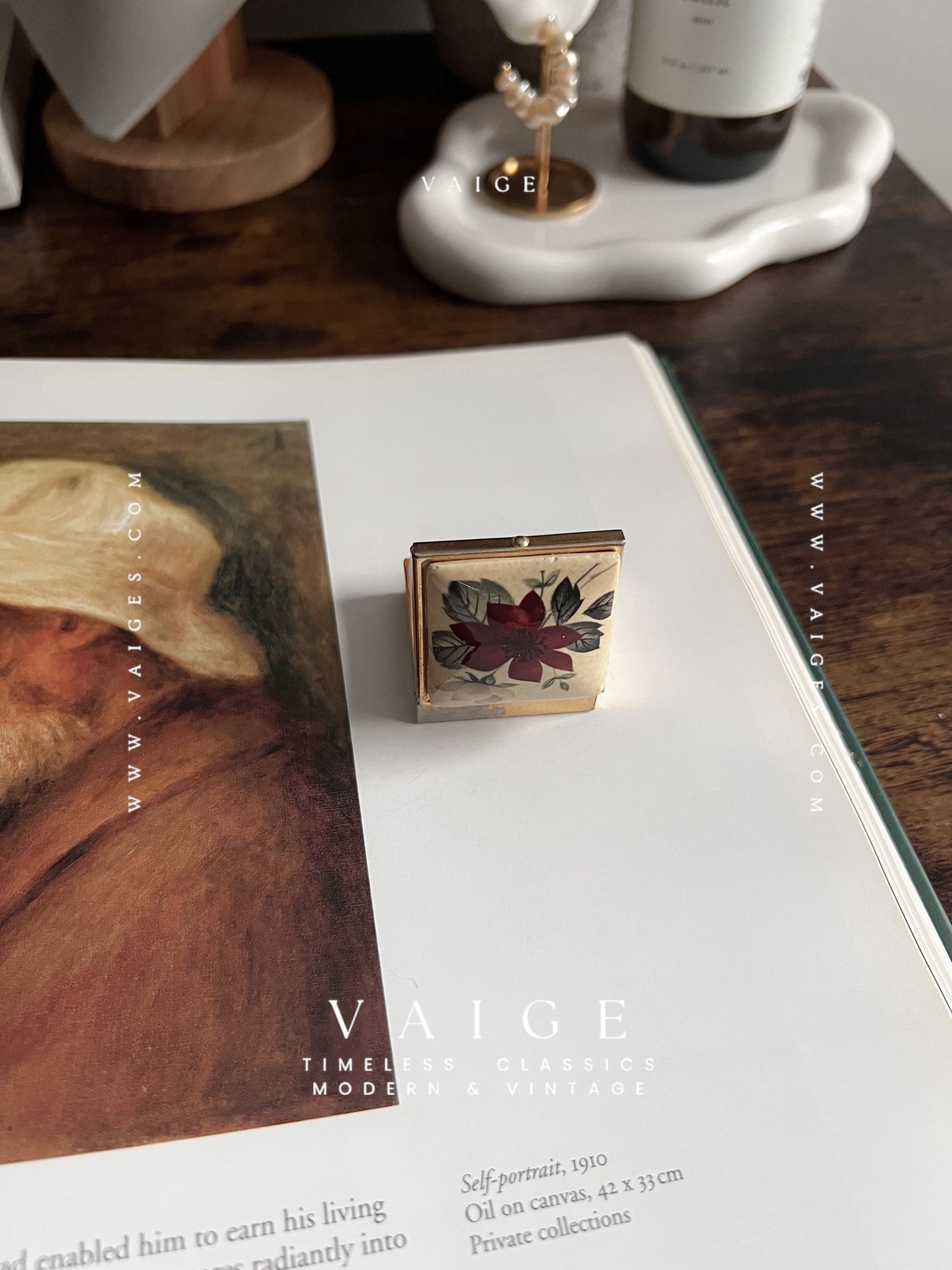 One of One | Vintage mini square flower pill trinket box