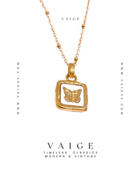 VAIGE Butterfly Shell Pendant Necklace Stainless Steel Gold
