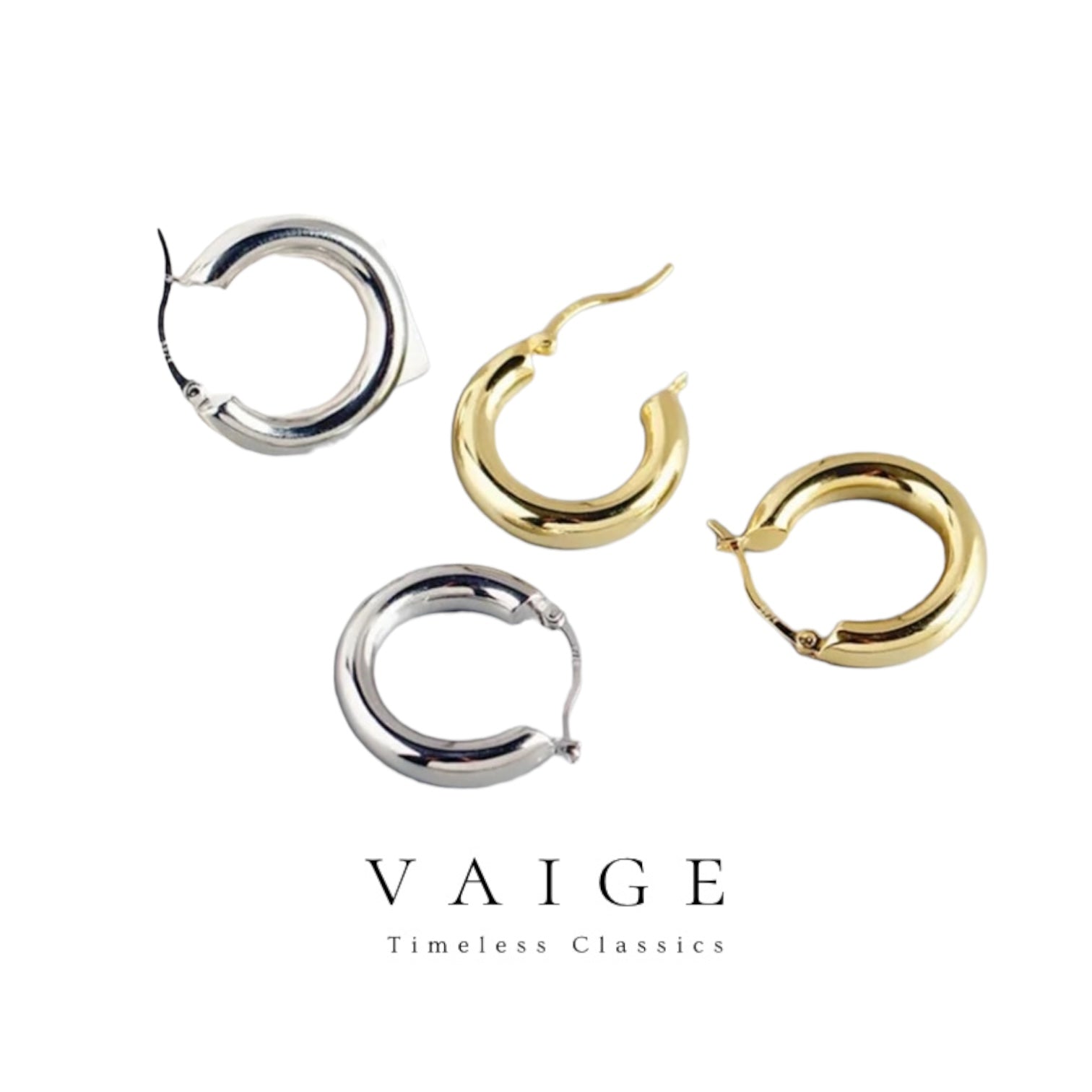 VAIGE Elegant Silver U-Shape Hoop Stud Earrings in Classic Design