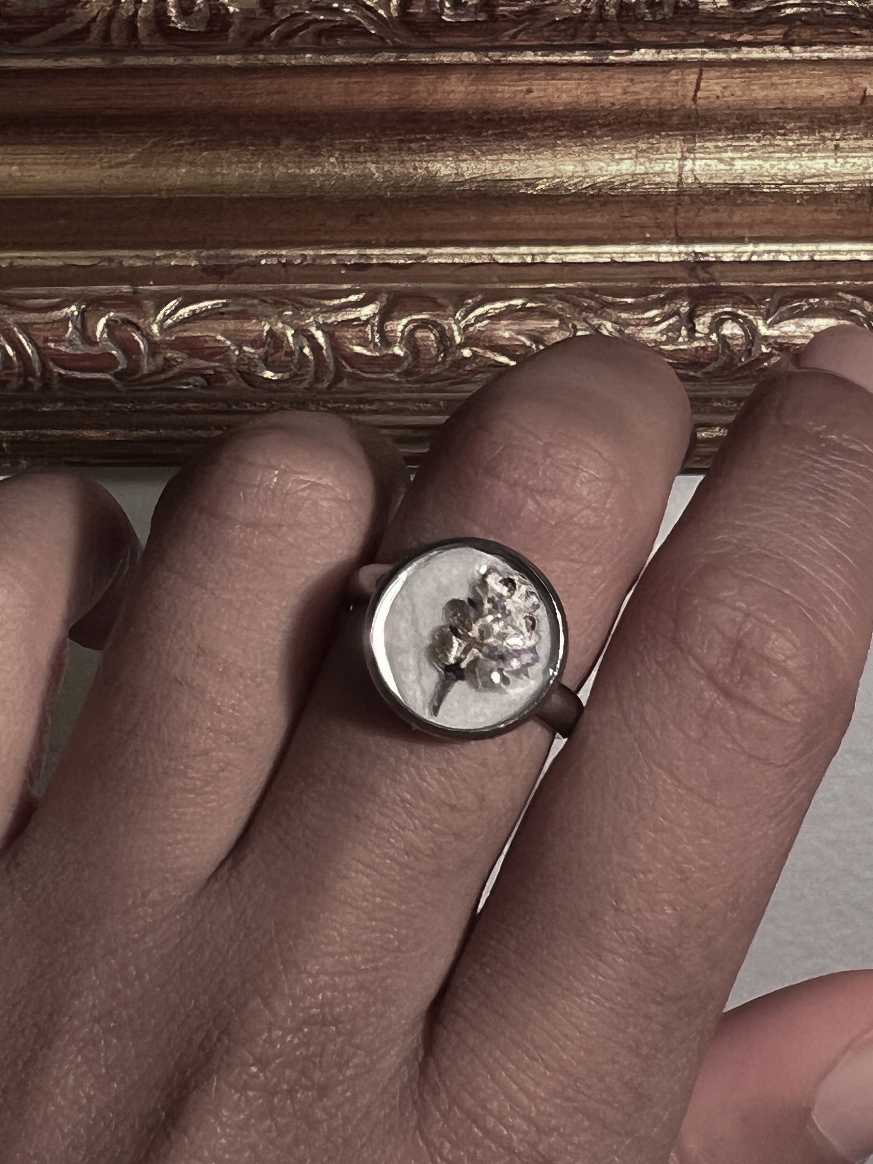 VAIGE Imperfect!  Silver dried flower adjustable ring