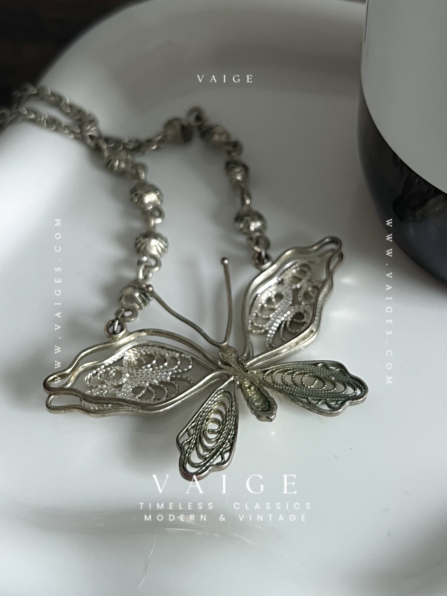 VAIGE One Of One |  Vintage Silver Butterfly Necklace