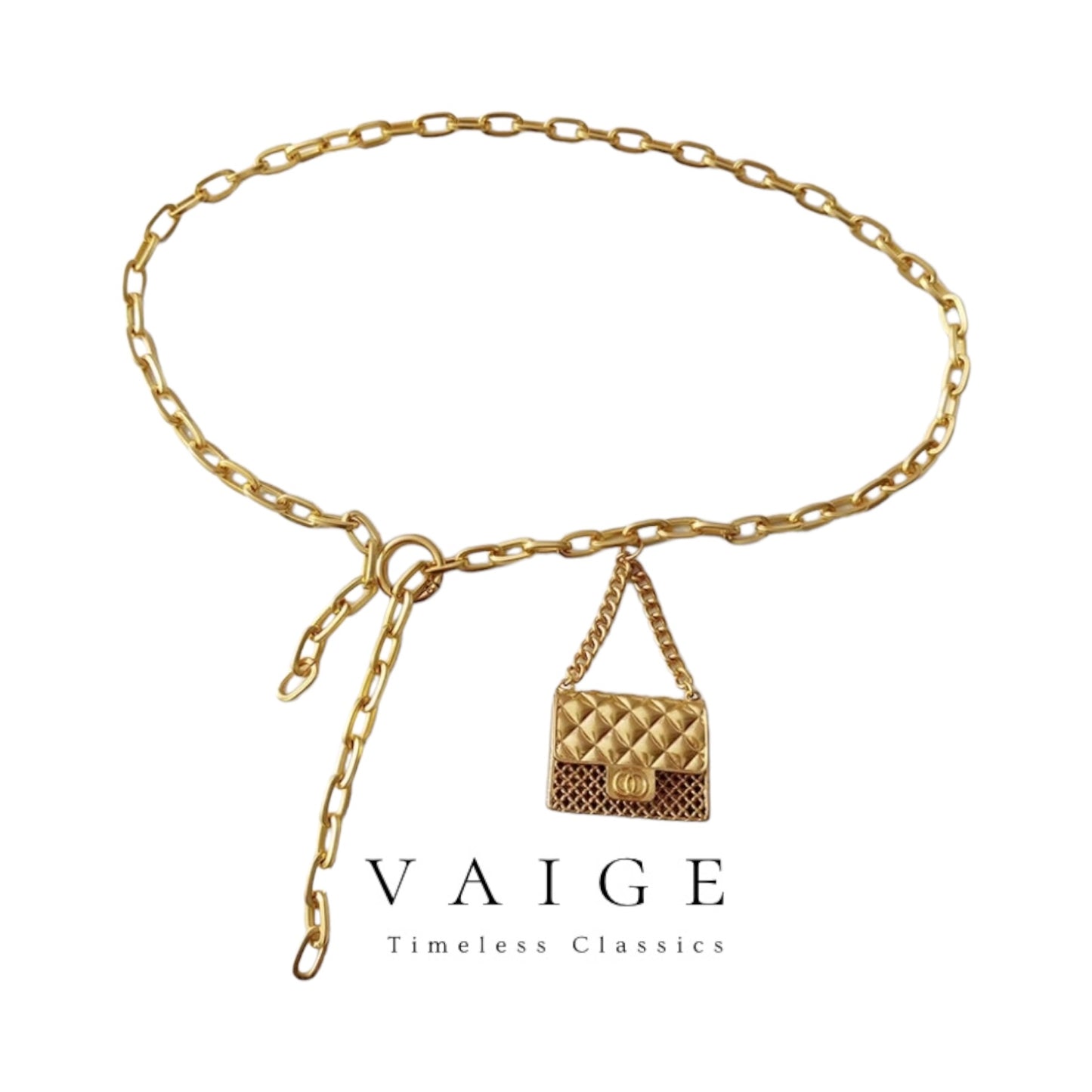 VAIGE Elegant Gold Chain Belt with Mini Metal Bag - Adjustable Chic Accessory