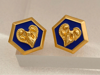 VAIGE Irregular Blue and Gold Heart Earrings - Unique Vintage Elegance