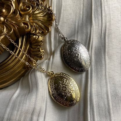 Gold Silver Engraved Locket Necklace