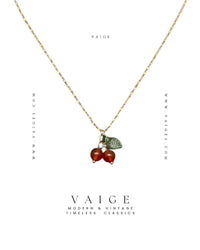 VAIGE Carnelian Cherry Charm 18K Gold Plated Necklace