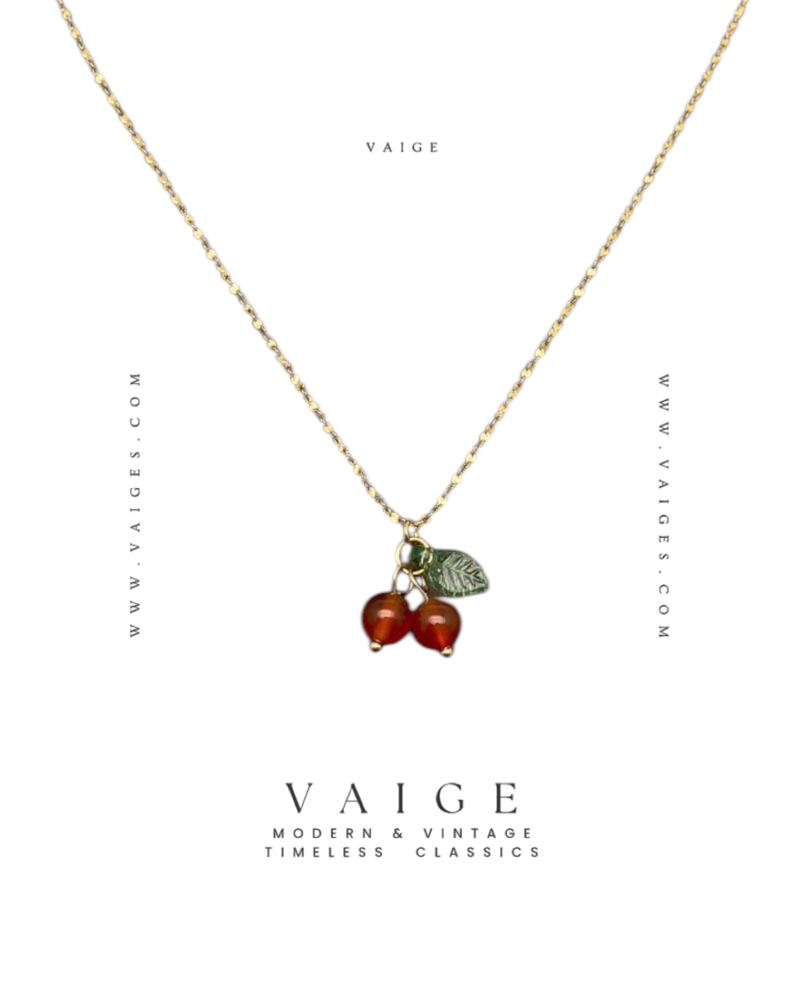 VAIGE Carnelian Cherry Charm 18K Gold Plated Necklace