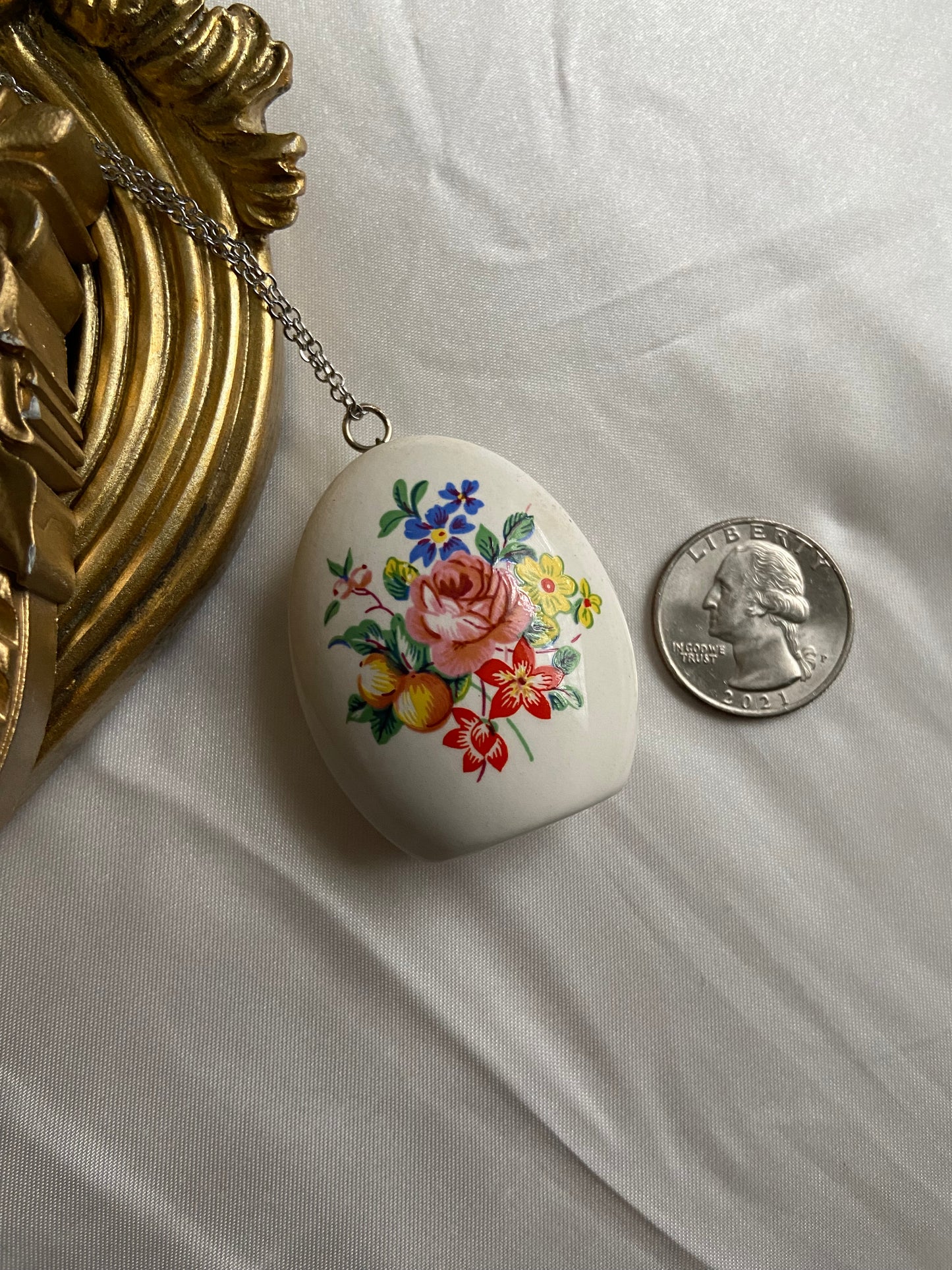 One-of-one | vintage floral painted hollow egg necklace