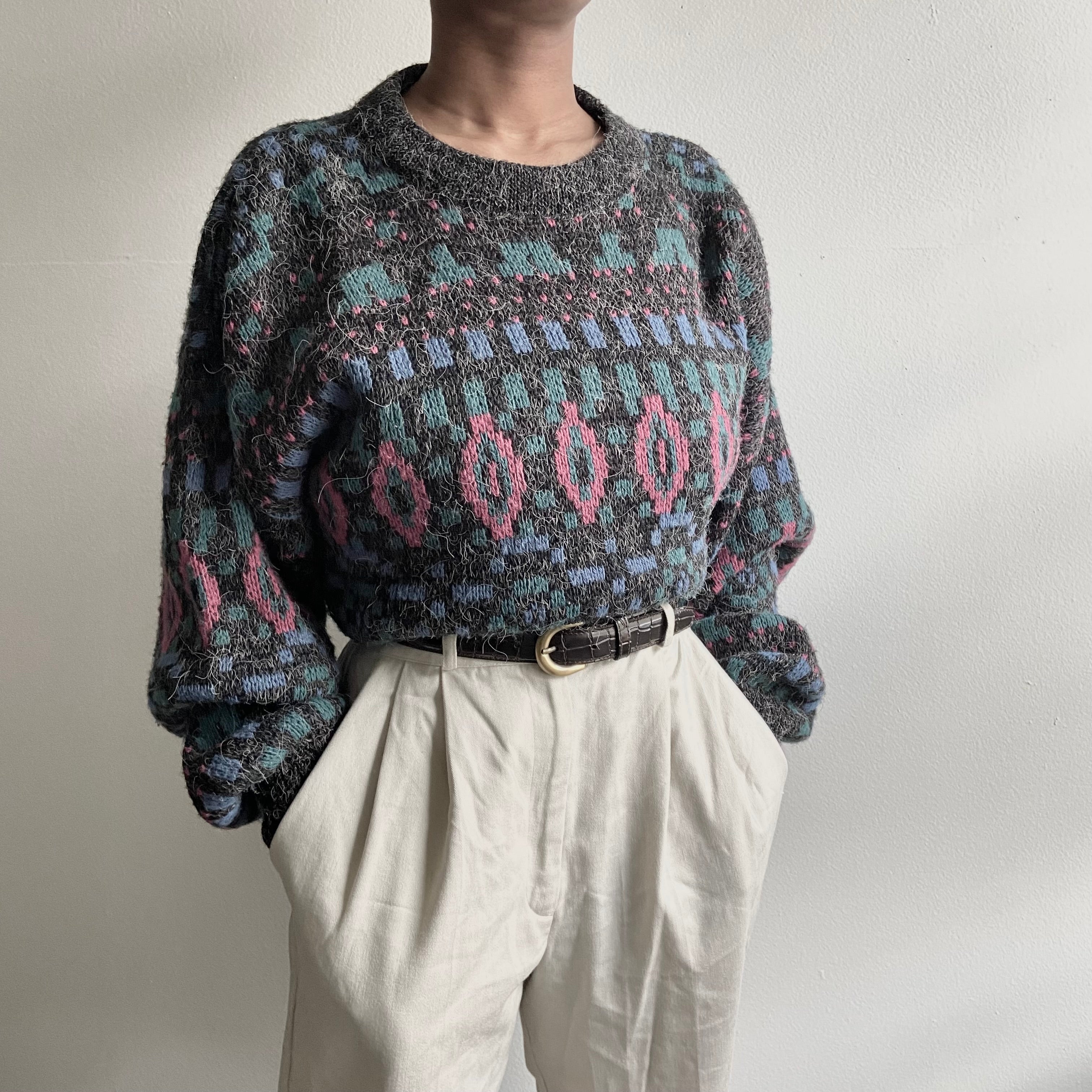 Multi-coloured Vintage 80s Knit Wool Sweater [ Only One Available ]