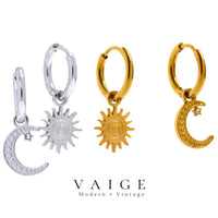 VAIGE Celestial Gold Plated Huggie Hoop Earrings with Star & Moon Design in Stainless Steel