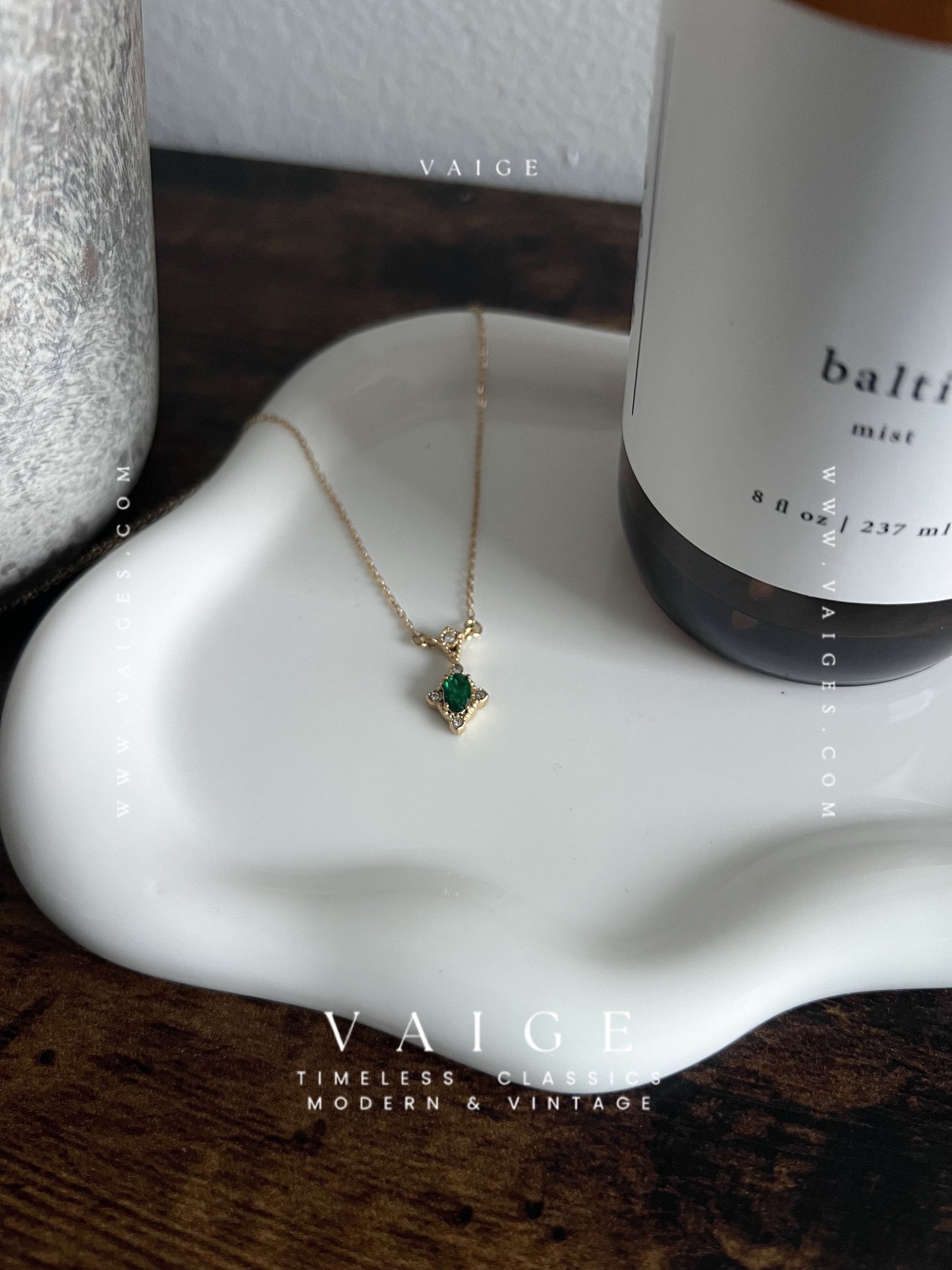 VAIGE Dainty Diamond Oval Zircon Charm Black White Pink Green Necklace Stainless Steel Gold