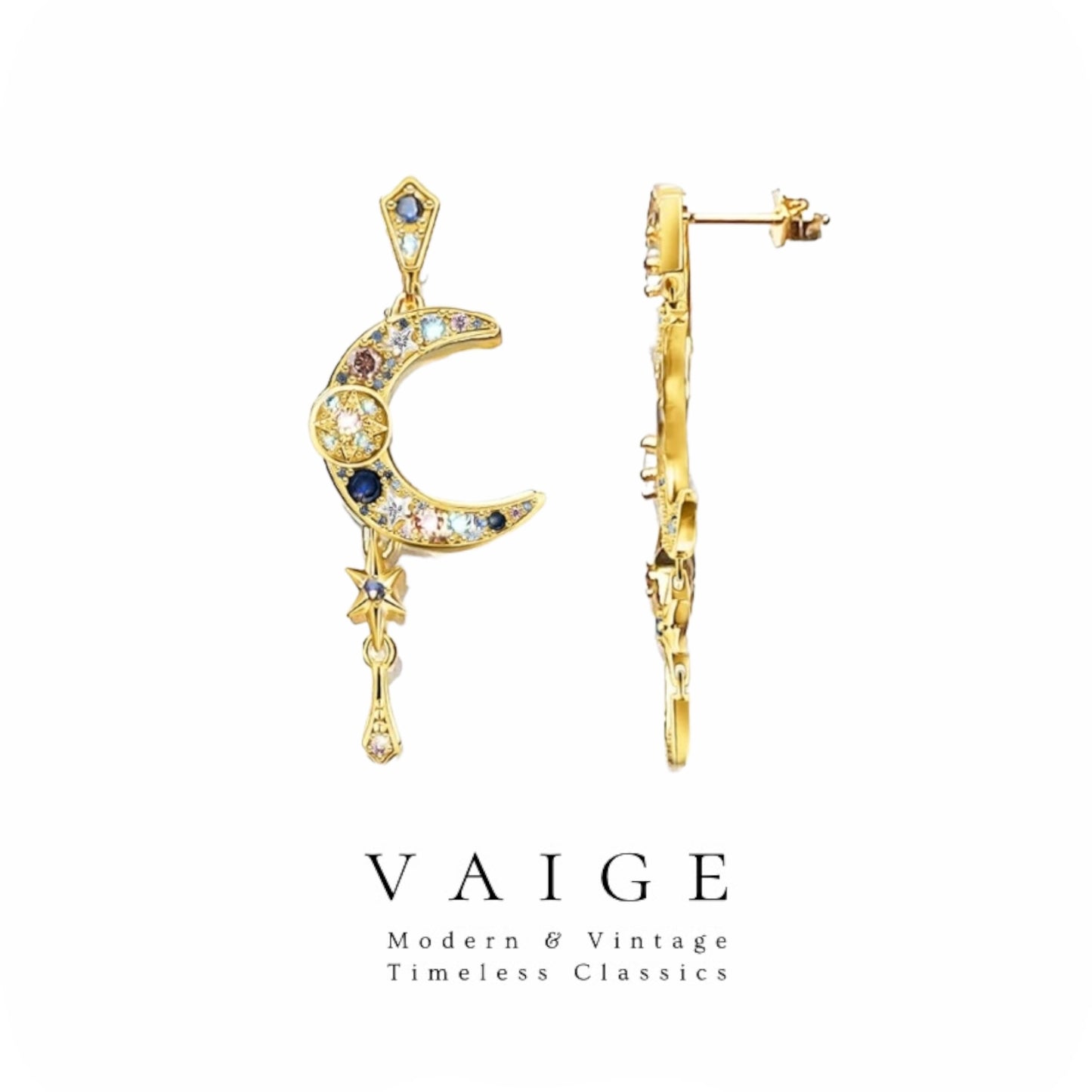 VAIGE Dreamy Crescent Moon Earrings in Gold and Silver - 925 Sterling Silver Elegance