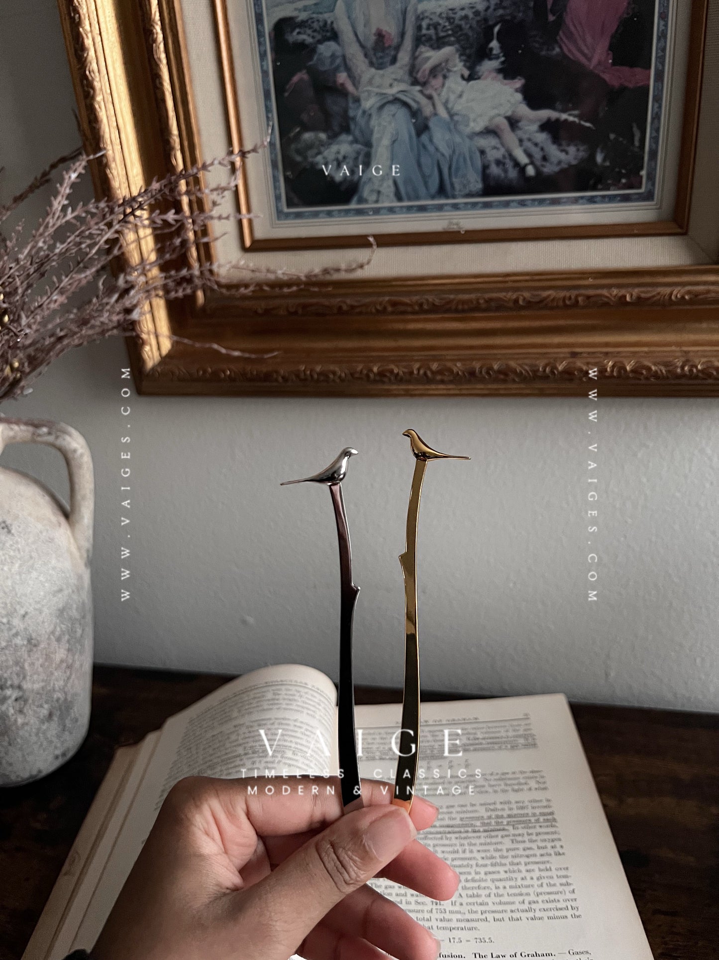 VAIGE Gold & Silver Bird Bookmark