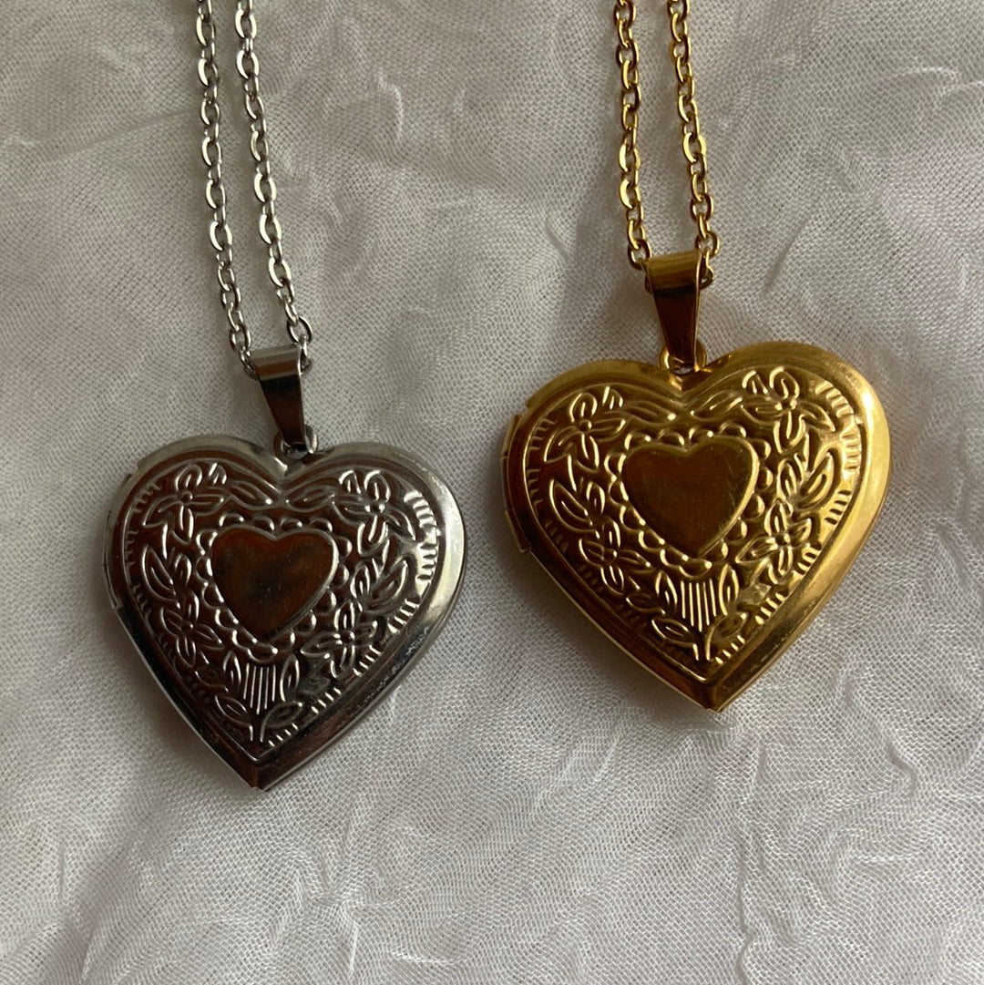 Double Heart Locket Necklace