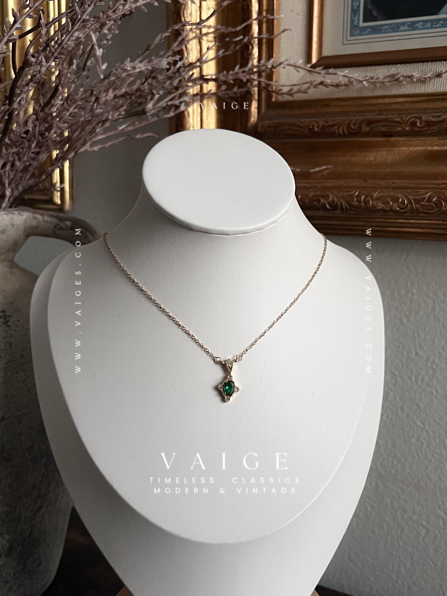 VAIGE Dainty Diamond Oval Zircon Charm Black White Pink Green Necklace Stainless Steel Gold