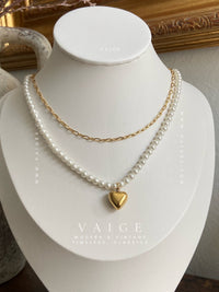 VAIGE 18K Gold Plated SS Pearl Beaded Heart Pendant Necklace