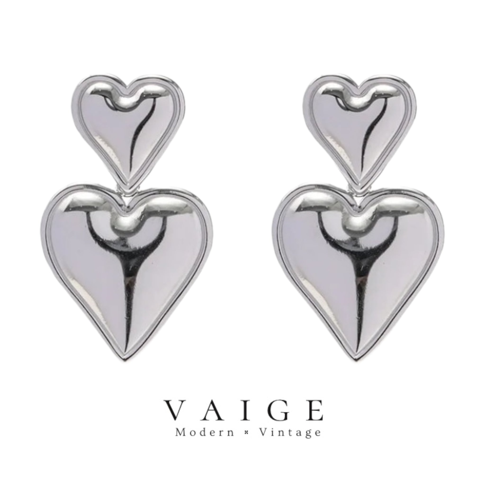 VAIGE Radiant Double Heart Earrings in Gold and Silver