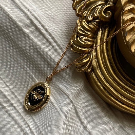 Black Gold Bee Locket Necklace